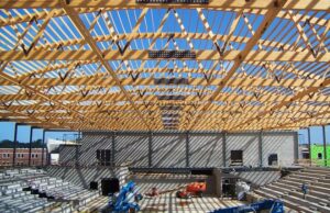 Builders of El Dorado High School used wood throughout the building. According to Woodworks.org, wood lowers a building's cabon footprint through "avoided" greenhouse gas emissions.