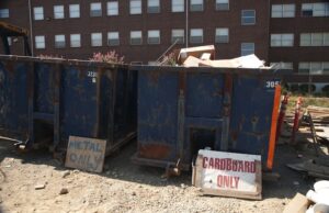 Bins into which Nabholz sorts metals, trash and wood for recycling.