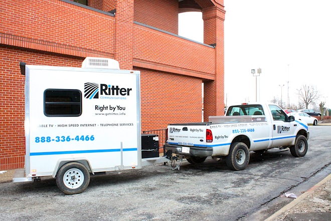 A Ritter Communications service truck. The company provides Internet, phone and cable television to around 25,000 customers in north-central Arkansas.