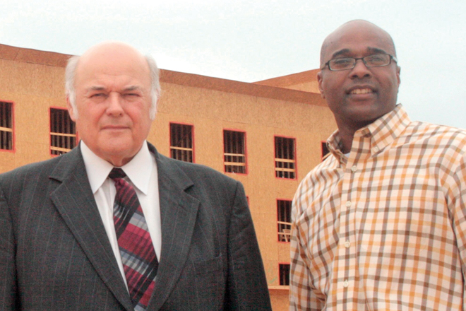 Harold Boldt, left, and Kenny Haskin said the planned water park on the Arkansas side will be a &ldquo;game changer.&rdquo;