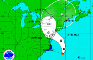 The storm track of Hurricane Sandy, provided by the National Hurriane Center.