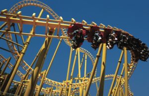 The Guantlet, a roller coaster at Magic Springs and Crystal Falls amusement park in Hot Springs.