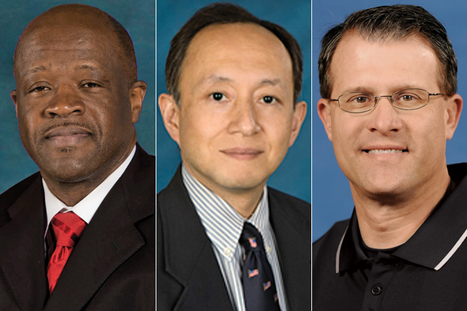 From left,&nbsp;Mike Anderson, Michiaki Imamura and Gus Malzahn, who are all among the state's top-paid public employees.