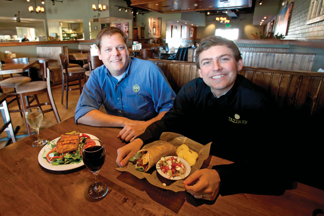 Brothers Tommy, left, and Jake Keet hope to open more than a dozen Taziki&rsquo;s stores in Arkansas.