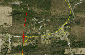 The city of Conway endorsed the more direct route (in red) for a future Arkansas Highway 25 extension.