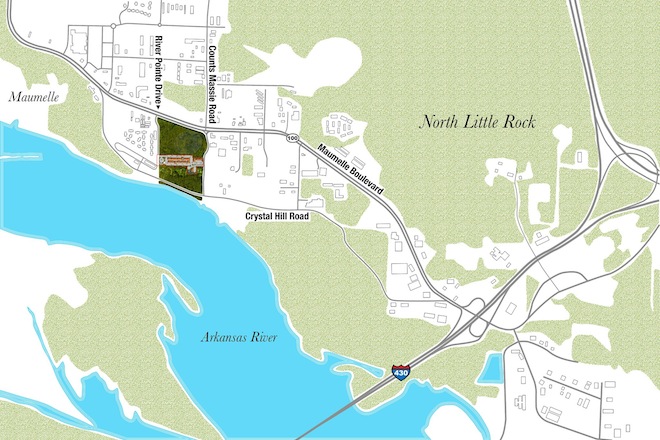 A map of The Villa at River Pointe Drive. The $22 million development will be in the dark green area along the Arkansas River.