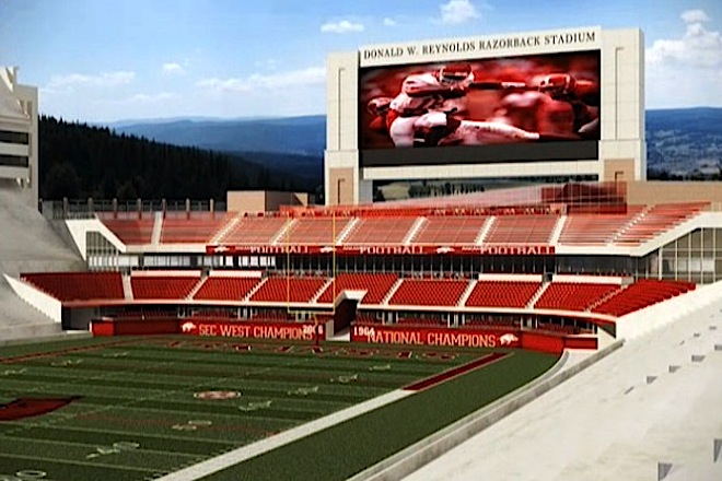An artist's rendering of a north endzone expansion at Reynolds Razorback Stadium in Fayetteville.