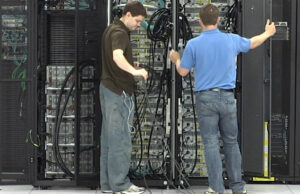 Technicians work at the Windstream Corp. data center in Little Rock.