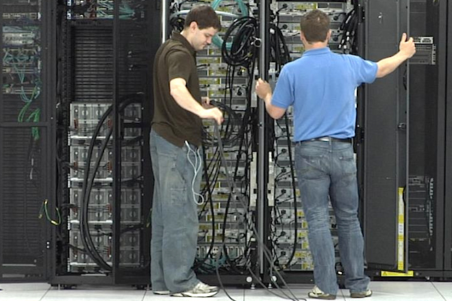 Technicians work at the Windstream Corp. data center in Little Rock.
