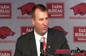 Bret Bielema, via the University of Arkansas' RazorVision&nbsp;streaming video service, speaks at his first news conference as Razorbacks football coach.
