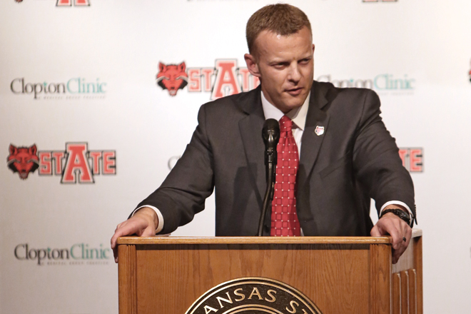 Bryan Harsin, offensive coordinator at Texas, was introduced as the new ASU coach eight days after Malzahn&rsquo;s departure. &ldquo;We&rsquo;ve got to continue pressing forward,&rdquo; ASU System President Charles Welch says.