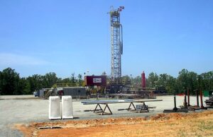 A drilling rig in the Fayetteville Shale Play in central Arkansas.