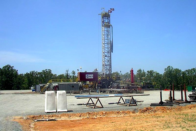 A drilling rig in the Fayetteville Shale Play in central Arkansas.