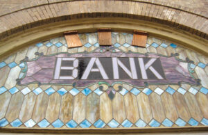 This stained glass window is one clue to the history of an otherwise mostly featureless building in downtown Augusta (Woodruff County).