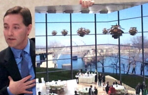 Reese Rowland of Polk Stanley Wilcox of Little Rock presents design proposals Tuesday for the renovation and expansion of Robinson Center in Little Rock.