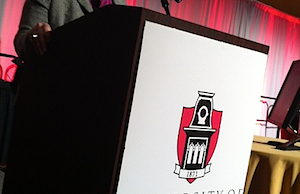 Kathy Deck, director of the Center for Business and Economic Research at the Walton College of Business, speaks to the audience at the 2013 Business Forecast Luncheon.