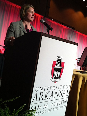 Kathy Deck, director of the Center for Business and Economic Research at the Walton College of Business, speaks to the audience at the 2013 Business Forecast Luncheon.