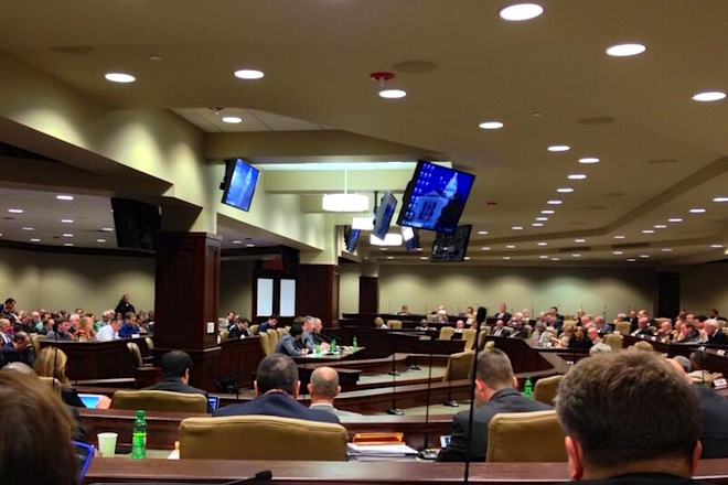 Lawmakers on the Joint&nbsp;Agriculture, Forestry and Economic Development Committee quiz consultants, steel executives and economic developers about the $1.1 billion Big River Steel project in this photo by&nbsp;U.S Rep. Duncan Baird, R-Lowell, posted to Twitter.