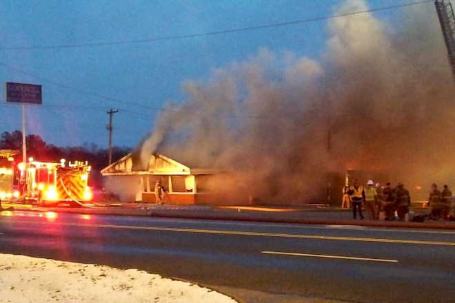 The Goodwill donations and retail center in Searcy, on fire Friday morning.