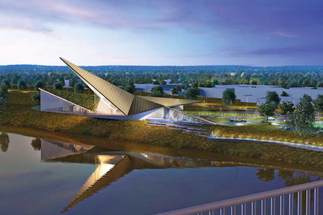The design of the planned U.S. Marshals Museum in Fort Smith is intended to evoke the image of a marshal&rsquo;s badge stuck in the ground, inspired by the ending of &ldquo;High Noon.&rdquo;