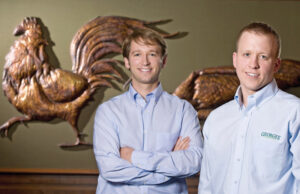 At 30, Carl George, left, and his twin, Charles George, are the same age their father, Gary George, was when he became CEO of George&rsquo;s Inc. of Springdale, the integrated poultry operation where the brothers were recently named co-CEOs.&nbsp;