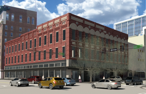 A rendering of the renovated Arkansas Building at the corner of Sixth and Main streets in downtown Little Rock.