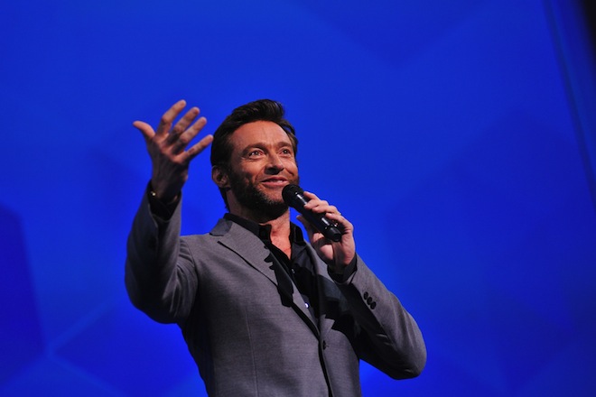 "X-Men" and "Les Miserabl&eacute;s" star Hugh Jackman emceed Friday's Wal-Mart shareholder meeting.