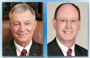 CHANGES: J. Thomas May&rsquo;s (left) retirement as CEO of Simmons First National Corp. at the end of 2013 will elevate George Makris Jr. (right), longtime director and former beer distributor, to the top job at the venerable Pine Bluff bank holding company.