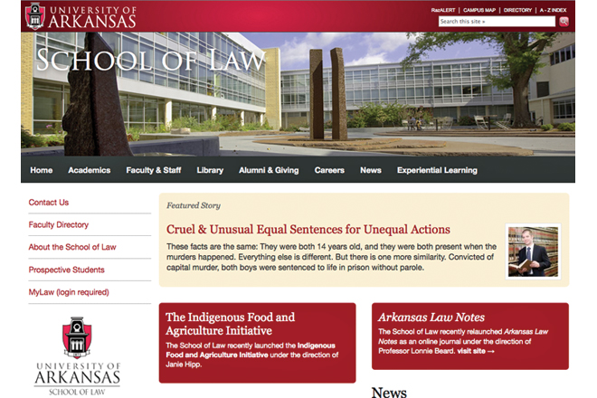The University of Arkansas School of Law's website was ranked third out of 202 schools by the Georgetown University Law Center.