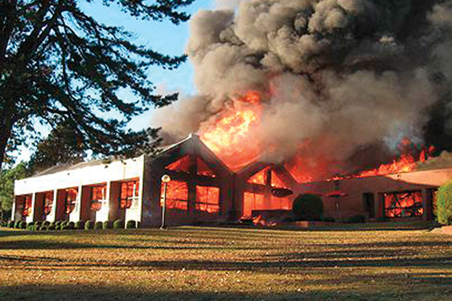 A lingering insurance dispute remains after Edwards Commons at Lyon College was destroyed by fire on Oct. 26, 2010.