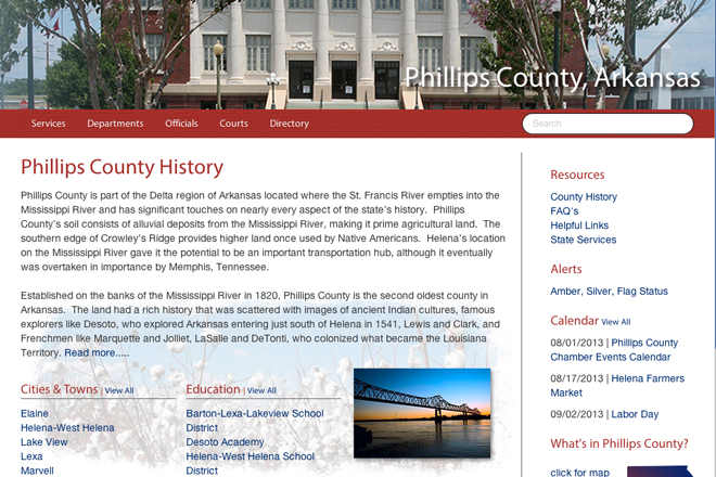 A screenshot from the home page of&nbsp; PhillipsCounty.Arkansas.gov.