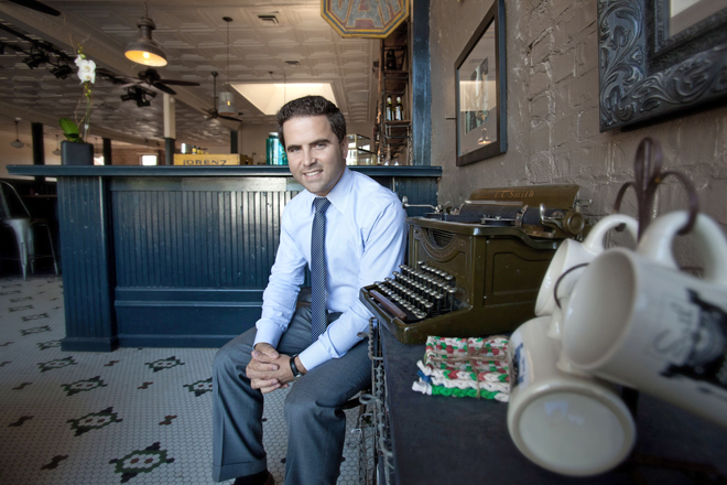 Warwick Sabin inside South on Main restaurant.