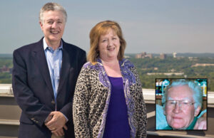Bentley Badgett II and Melinda Martin, building manager at Plaza West. J. Rogers Badgett Sr., inset, oversaw the property for over 30 years until his death.