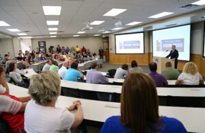 Central Baptist College President Terry Kimbrow announces a $6 million donation from&nbsp;Max and Debbie Story of Magnolia.