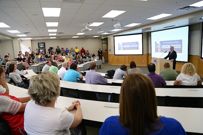 Central Baptist College President Terry Kimbrow announces a $6 million donation from&nbsp;Max and Debbie Story of Magnolia.