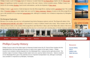 Copy from the Encyclopedia of Arkansas History & Culture's website (above) was reused on the new home page for Phillips County (below.) A link of the county's website now takes visitors to the Phillips County entry on the Encyclopedia of Arkansas.