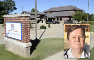 The late Dr. Stacey Johnson of Mountain Home (inset) once owned and practiced at this medical building, where the alleged Medicare fraud occurred.