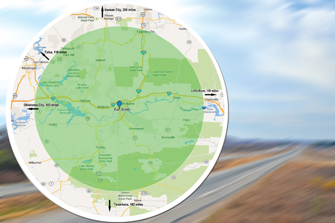 Interstate 40 passes through the Fort Smith region as it connects the two coasts of the U.S. I-540 stretches 90 miles north to Bentonville. Coming soon, I-49 will provide a direct route between New Orleans and Canada, making Fort Smith an important stop along the way.