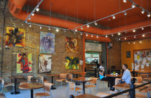 The dining area adjacent to Boulevard Bread Co. in Little Rock's River Market. (Photo by Stephanie Dunn)