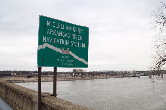The McClellan-Kerr Arkansas River Navigation System opened to commercial traffic in 1970 and helps transport goods up the 420-foot rise in elevation between the Mississippi River and Catoosa, Okla.