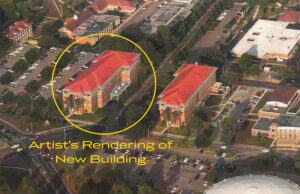 This artist's rendering shows the location of a proposed academic, student support and administrative facility on the Arkansas Tech University campus. The Board of Trustees awarded an $11.6 million construction contract to CDI Contractors in March.