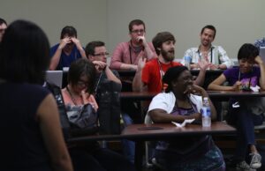 ARK Challenge NWA director Jeannette Balleza-Collins leads a session at last year's BarCamp Conway.