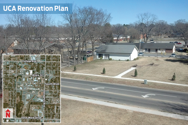 UCA wants to build a mixed-use building at this site on Donaghey Avenue near Bruce Street.