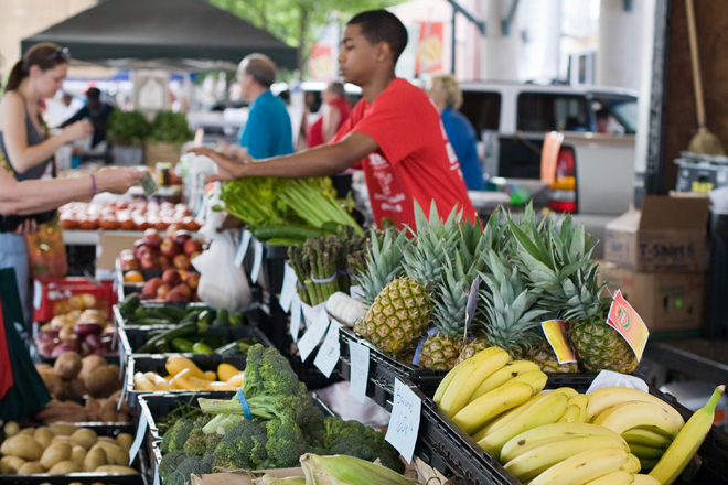 Produce is always big at farmers markets, but meat and dairy products are increasingly being offered as well. (Photo by C. Waynette Traub)