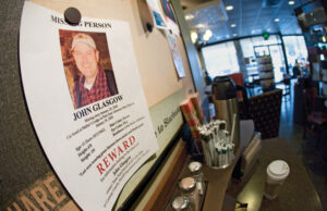 Starbucks on Kavanaugh Boulevard in Little Rock is one of the places displaying a flier seeking missing CDI Contractors executive John Glasgow. (Photo by Michael Pirnique)