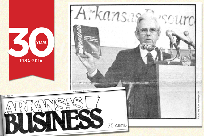 Promoter Paul Simmons at Aug. 17 press conference. (Photo by Tom Honeycutt) | Originally published in Arkansas Business Oct 1., 1984.