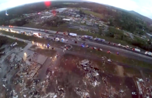 Aerial footage of Mayflower tornado damage by photographer Brian Emfinger, posted to YouTube.