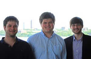 Wes Kirtley (left), Ryan Herget (middle) and Kyle Crossland (right) became the owners of Chef Shuttle in January. Since the trio, all in their 20s, took over, the local restaurant food delivery company has grown into four markets with more than 50 restaurants.