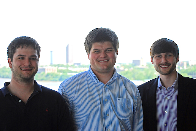 Wes Kirtley (left), Ryan Herget (middle) and Kyle Crossland (right) became the owners of Chef Shuttle in January. Since the trio, all in their 20s, took over, the local restaurant food delivery company has grown into four markets with more than 50 restaurants.