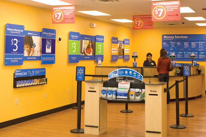 Wal-Mart&rsquo;s latest expansion into the financial services sector includes offering customers money transfers and the ability to shop for auto insurance.